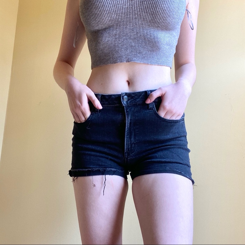 American Eagle black denim shorts